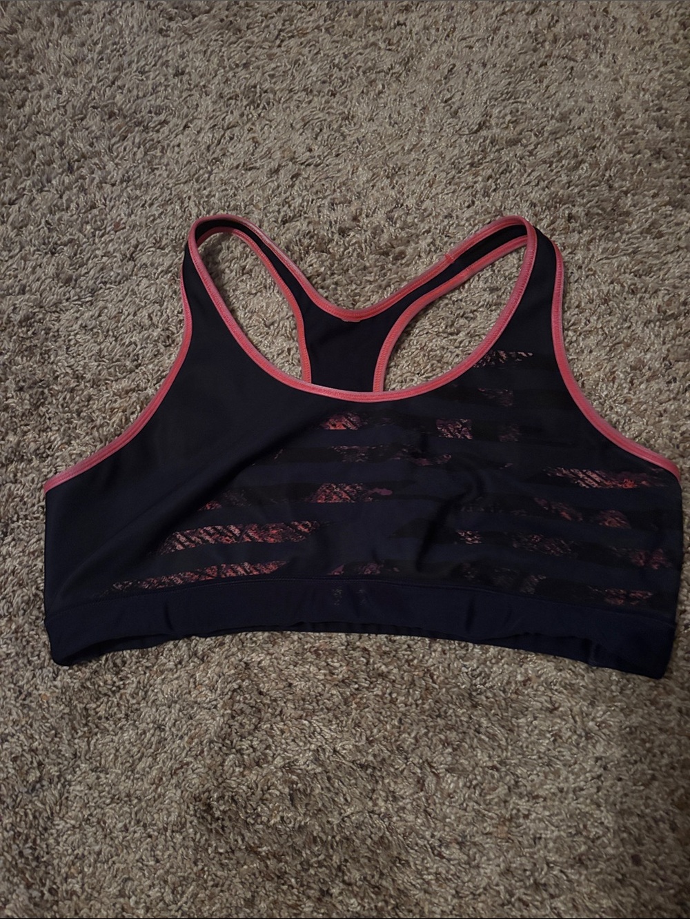 UA Women’s Navy Sports Bra with Pink Trim